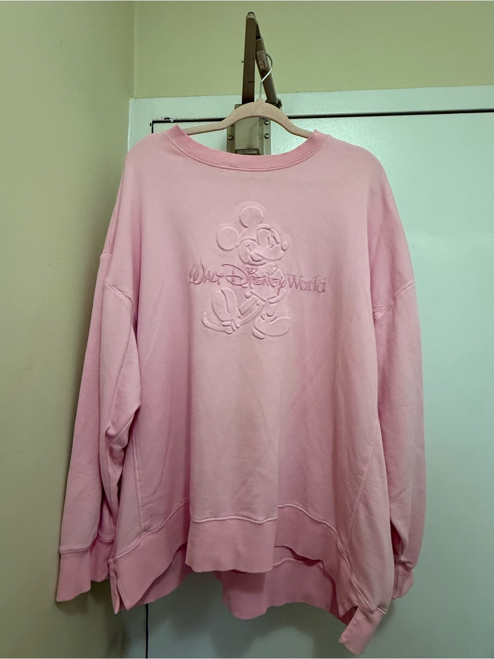 Disney Light Pink Embossed Mickey Crewneck Sweatshirt